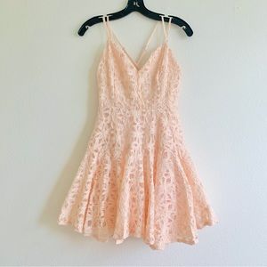 Lace Overlay Criss Cross Spaghetti Strap Tulle Fit & Flare Mini Dress